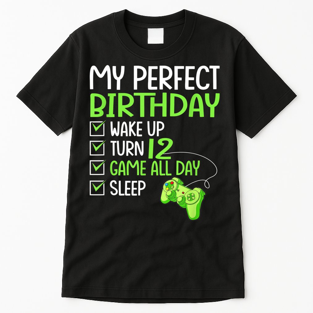 12th Perfect Birthday Boys Gaming 12 Years Old Gifts Gamer Tall T-Shirt