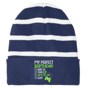 12th Perfect Birthday Boys Gaming 12 Years Old Gifts Gamer Striped Beanie with Solid Band