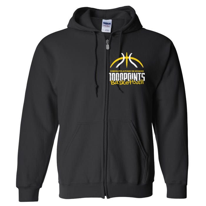 1000 Points Basketball Scorer High School Basketball Player Full Zip Hoodie