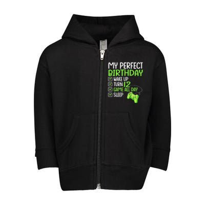 12th Perfect Birthday Boys Gaming 12 Years Old Gifts Gamer Toddler Zip Fleece Hoodie