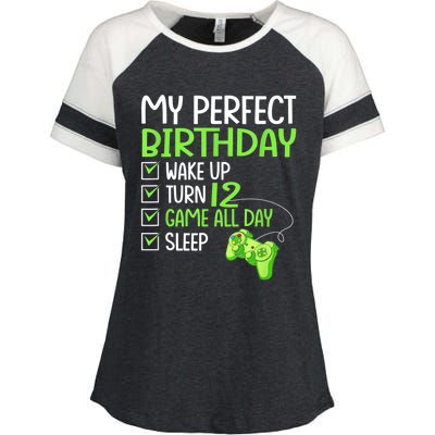 12th Perfect Birthday Boys Gaming 12 Years Old Gifts Gamer Enza Ladies Jersey Colorblock Tee