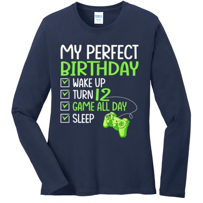 12th Perfect Birthday Boys Gaming 12 Years Old Gifts Gamer Ladies Long Sleeve Shirt