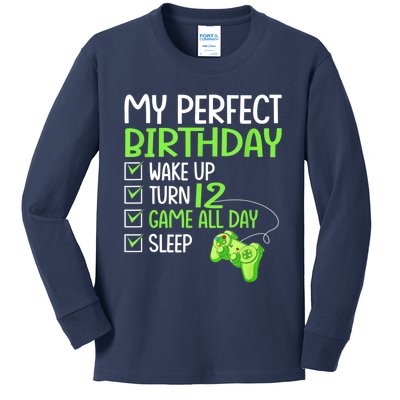 12th Perfect Birthday Boys Gaming 12 Years Old Gifts Gamer Kids Long Sleeve Shirt