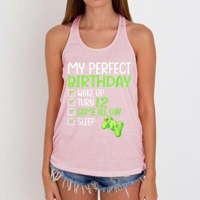 12th Perfect Birthday Boys Gaming 12 Years Old Gifts Gamer Women's Knotted Racerback Tank