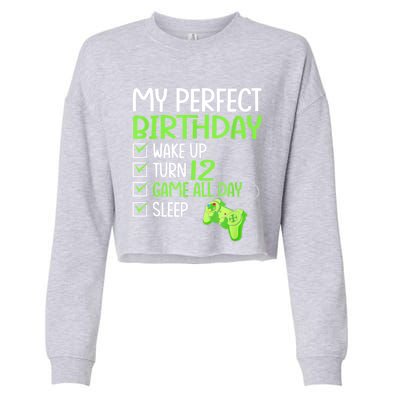 12th Perfect Birthday Boys Gaming 12 Years Old Gifts Gamer Cropped Pullover Crew