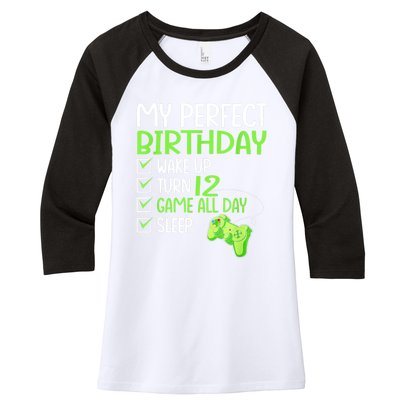 12th Perfect Birthday Boys Gaming 12 Years Old Gifts Gamer Women's Tri-Blend 3/4-Sleeve Raglan Shirt