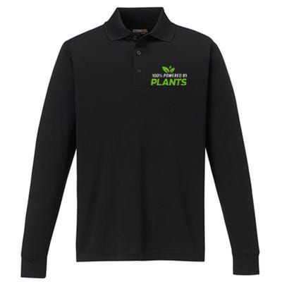 100% Powered By Plants Veggie Food Vegan Cool Gift Performance Long Sleeve Polo