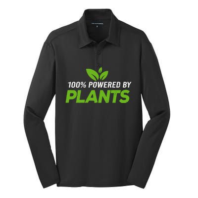 100% Powered By Plants Veggie Food Vegan Cool Gift Silk Touch Performance Long Sleeve Polo