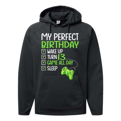 13th Perfect Birthday Boys Gaming 13 Years Old Gifts Gamer TShirt Performance Fleece Hoodie