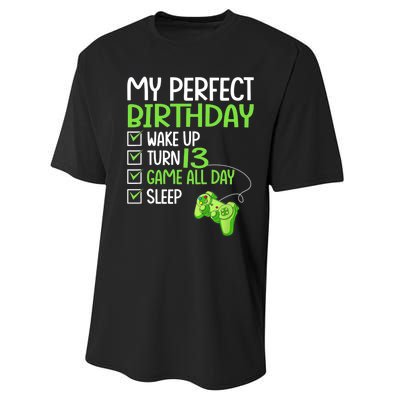 13th Perfect Birthday Boys Gaming 13 Years Old Gifts Gamer TShirt Performance Sprint T-Shirt