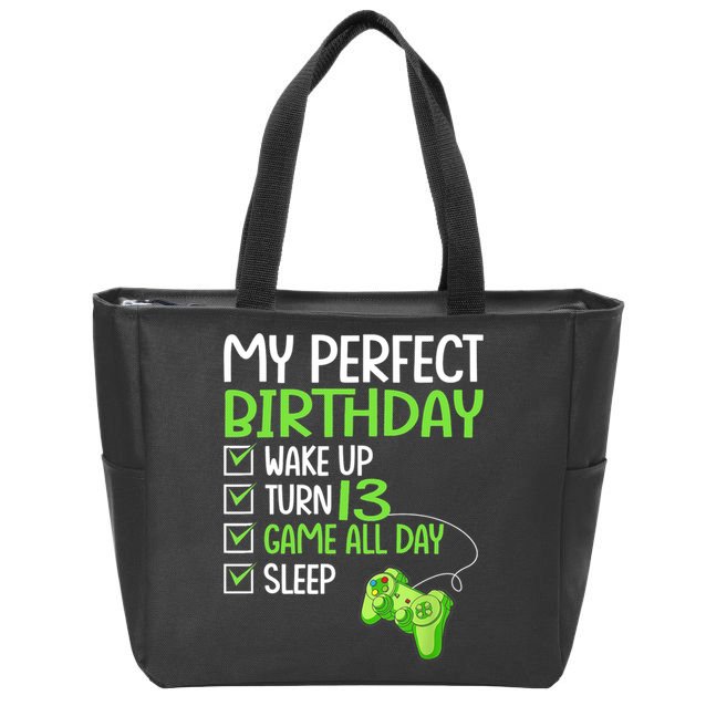 13th Perfect Birthday Boys Gaming 13 Years Old Gifts Gamer TShirt Zip Tote Bag