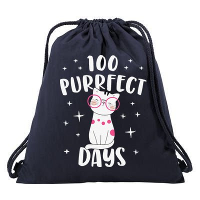 100 Purrfect Days Cat Happy 100th Day Of School Costume Drawstring Bag