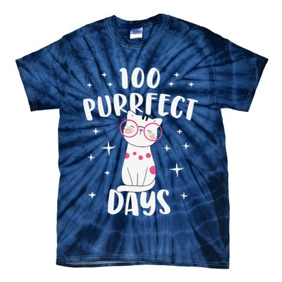 100 Purrfect Days Cat Happy 100th Day Of School Costume Tie-Dye T-Shirt