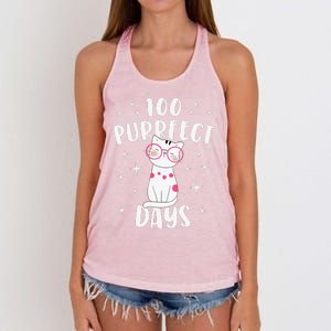 100 Purrfect Days Cat Happy 100th Day Of School Costume Women's Knotted Racerback Tank