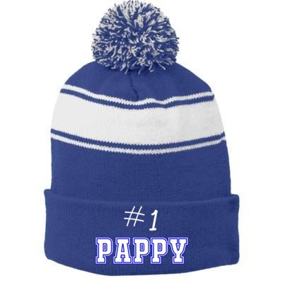 #1 Pappy Fathers Day Present Daddy Pa American Dad Cute Gift Stripe Pom Pom Beanie