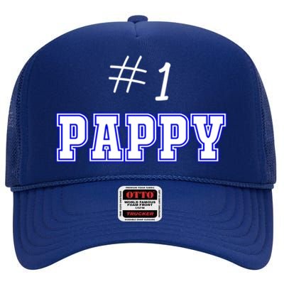 #1 Pappy Fathers Day Present Daddy Pa American Dad Cute Gift High Crown Mesh Back Trucker Hat