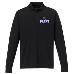 #1 Pappy Fathers Day Present Daddy Pa American Dad Gift Performance Long Sleeve Polo