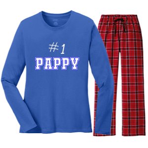 #1 Pappy Fathers Day Present Daddy Pa American Dad Gift Women's Long Sleeve Flannel Pajama Set 