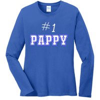 #1 Pappy Fathers Day Present Daddy Pa American Dad Gift Ladies Long Sleeve Shirt