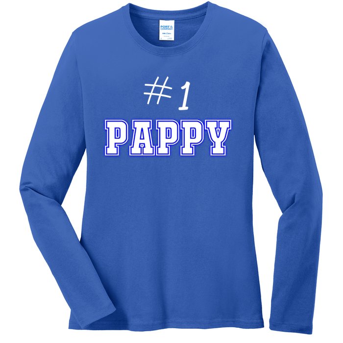 #1 Pappy Fathers Day Present Daddy Pa American Dad Gift Ladies Long Sleeve Shirt