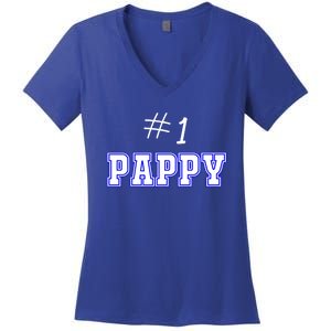 #1 Pappy Fathers Day Present Daddy Pa American Dad Gift Women's V-Neck T-Shirt