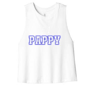 #1 Pappy Fathers Day Present Daddy Pa American Dad Gift Women's Racerback Cropped Tank