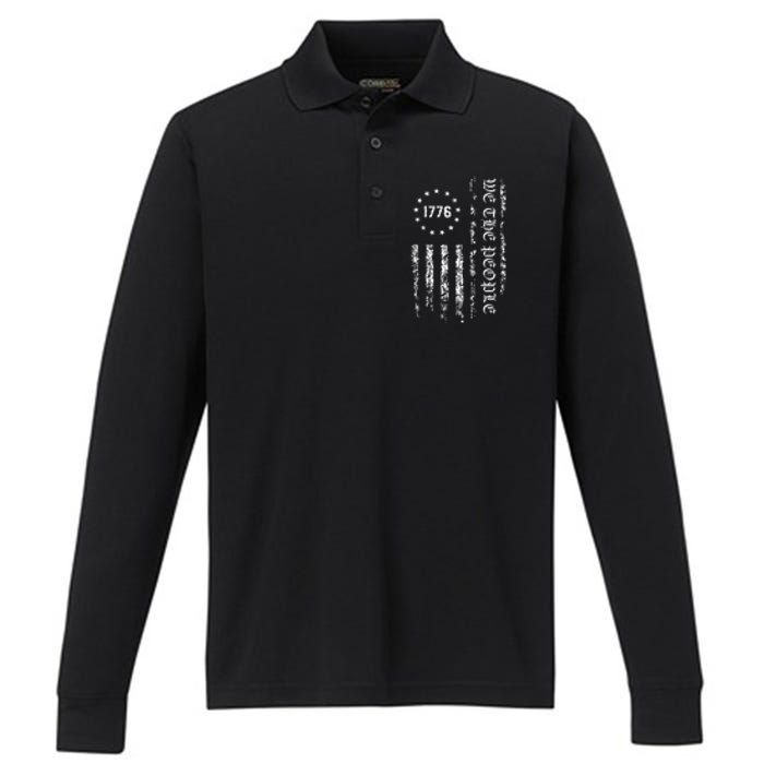 1776 Patriotic Grunge Performance Long Sleeve Polo