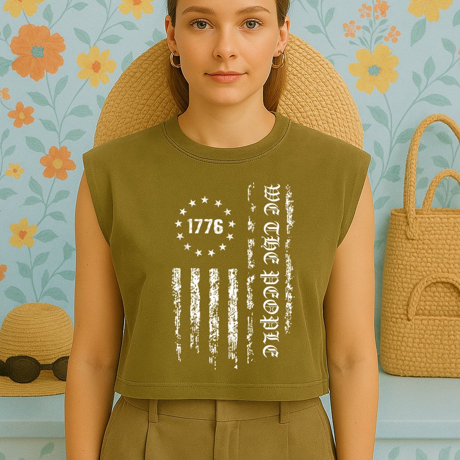 1776 Patriotic Grunge Garment-Dyed Women's Muscle Tee