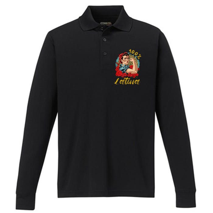 100 Percent Latina Hispanic Heritage Month Latin Women Performance Long Sleeve Polo