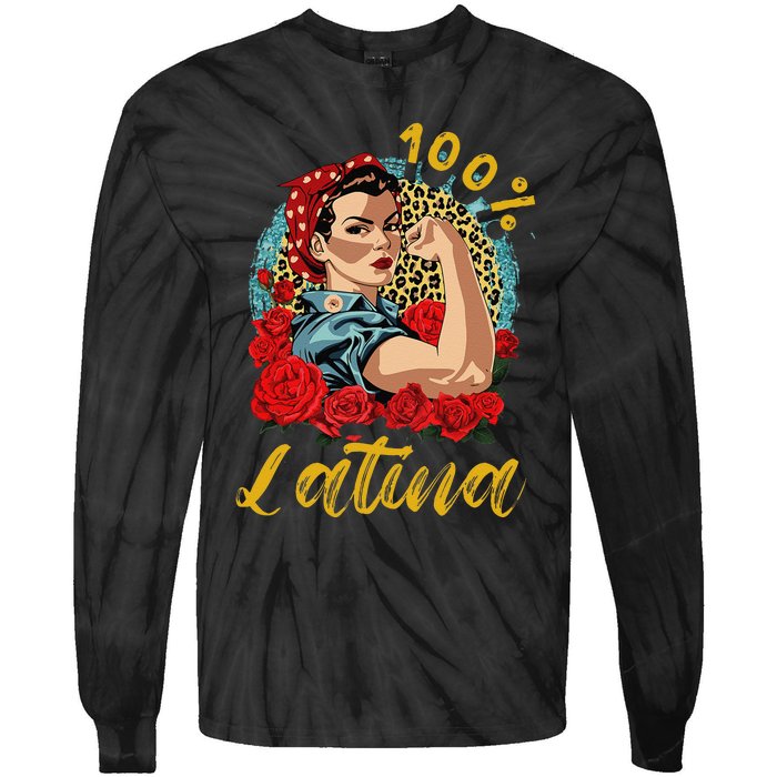 100 Percent Latina Hispanic Heritage Month Latin Women Tie-Dye Long Sleeve Shirt