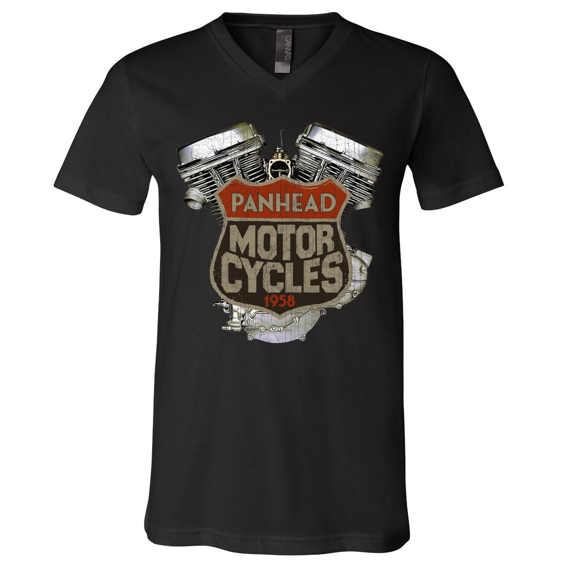 1958 Panhead Motorcycle Vintage Distressed Biker Chopper Rat V-Neck T-Shirt