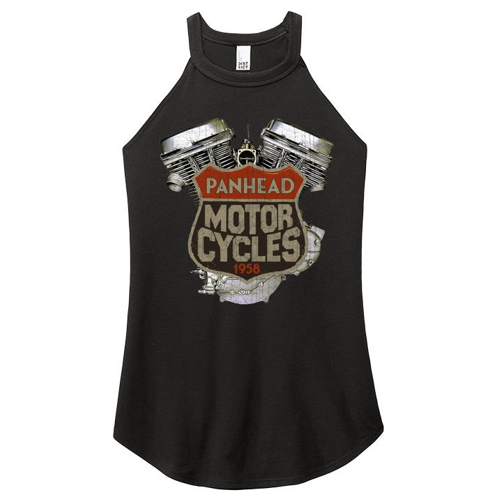 1958 Panhead Motorcycle Vintage Distressed Biker Chopper Rat Women's Perfect Tri Rocker Tank