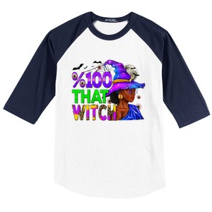 100 Percent That Witch Black Afro Witch Halloween Baseball Sleeve Shirt