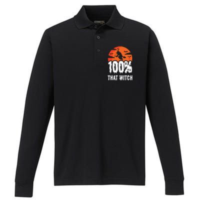 100 Percent That Witch Funny Witch Vibes Halloween Design Gift Performance Long Sleeve Polo