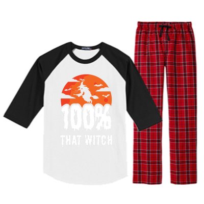 100 Percent That Witch Funny Witch Vibes Halloween Design Gift Raglan Sleeve Pajama Set