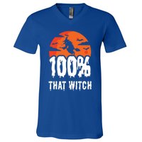 100 Percent That Witch Funny Witch Vibes Halloween Design Gift V-Neck T-Shirt