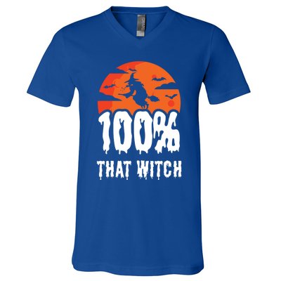 100 Percent That Witch Funny Witch Vibes Halloween Design Gift V-Neck T-Shirt