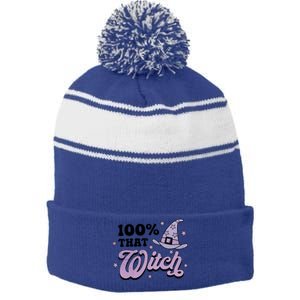 100 Percent That Witch Halloween Gift Stripe Pom Pom Beanie