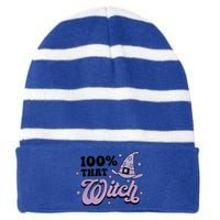 100 Percent That Witch Halloween Gift Striped Beanie with Solid Band