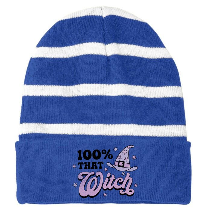 100 Percent That Witch Halloween Gift Striped Beanie with Solid Band