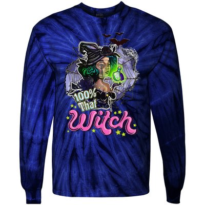 100 Percent That Witch Funny Halloween Gifts Tie-Dye Long Sleeve Shirt