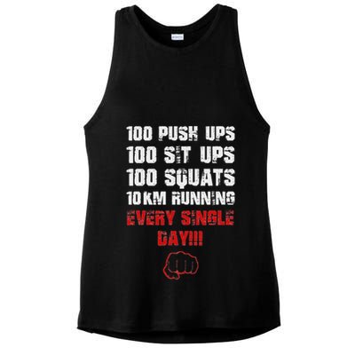 100 Push Ups 100 Sit Ups 100 Squats 10 Km Running Ladies PosiCharge Tri-Blend Wicking Tank
