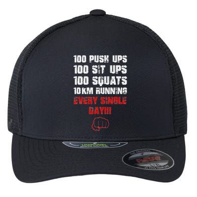 100 Push Ups 100 Sit Ups 100 Squats 10 Km Running Flexfit Unipanel Trucker Cap