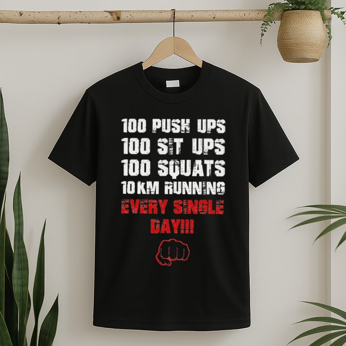 100 Push Ups 100 Sit Ups 100 Squats 10 Km Running T-Shirt