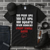 100 Push Ups 100 Sit Ups 100 Squats 10 Km Running Tall T-Shirt