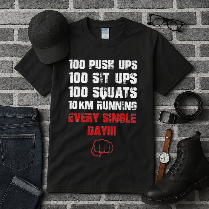 100 Push Ups 100 Sit Ups 100 Squats 10 Km Running Tall T-Shirt