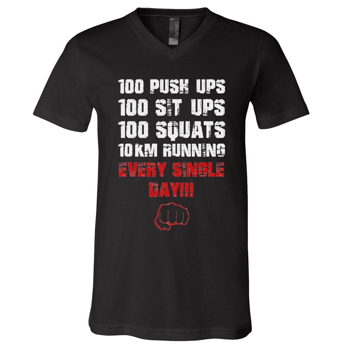 100 Push Ups 100 Sit Ups 100 Squats 10 Km Running V-Neck T-Shirt