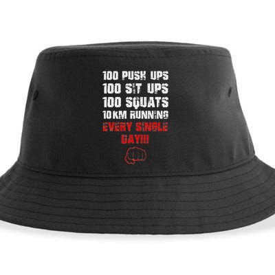 100 Push Ups 100 Sit Ups 100 Squats 10 Km Running Sustainable Bucket Hat