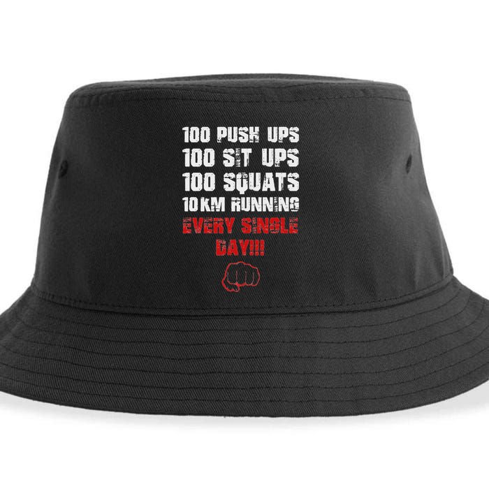 100 Push Ups 100 Sit Ups 100 Squats 10 Km Running Sustainable Bucket Hat