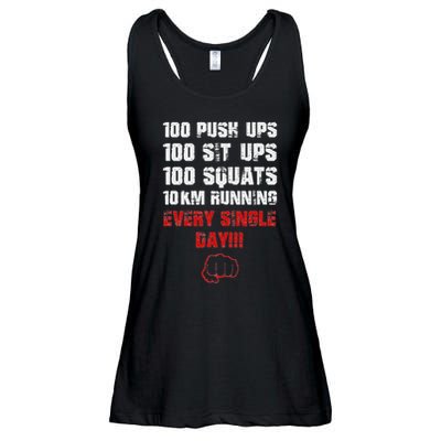 100 Push Ups 100 Sit Ups 100 Squats 10 Km Running Ladies Essential Flowy Tank